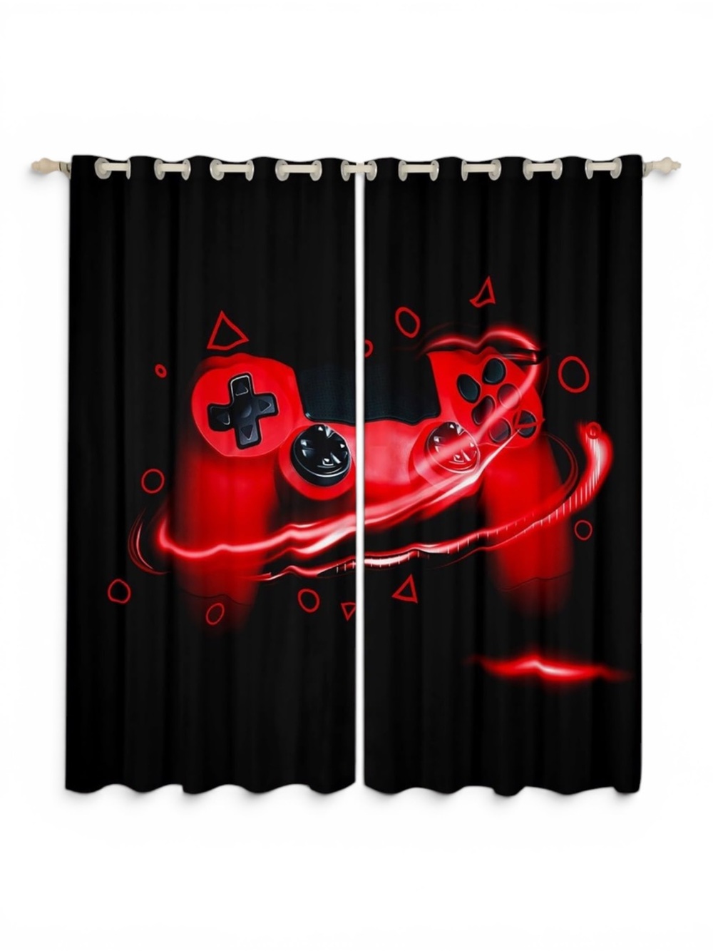Black & Red Gaming Controller Room Darkening Curtains - Set of 2 Panels 42x84